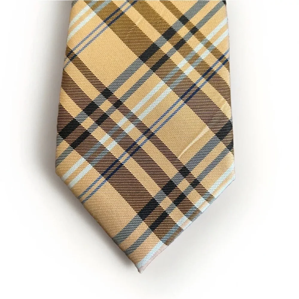 Parsley Luxury Neckwear - Men’s Neck Tie - Cream/Navy/White/Black Plaid Pattern